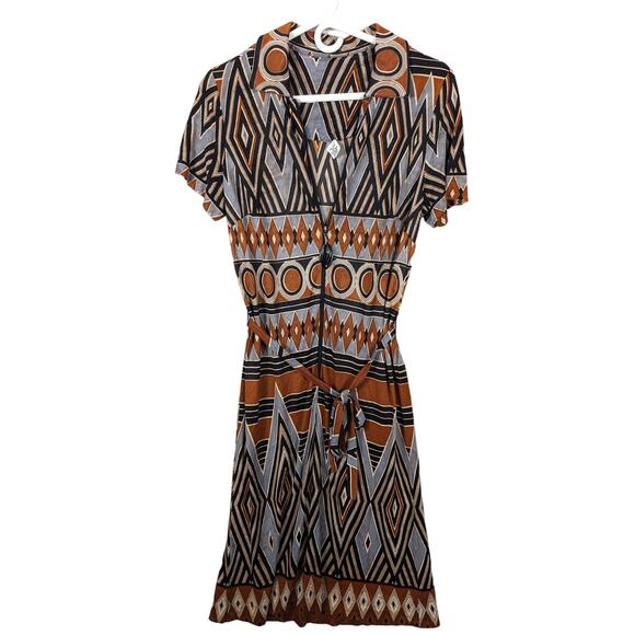 Vintage Dress Womens 10 Medium Geometric Brown Black 1970s Retro Boho READ - Picture 3 of 12